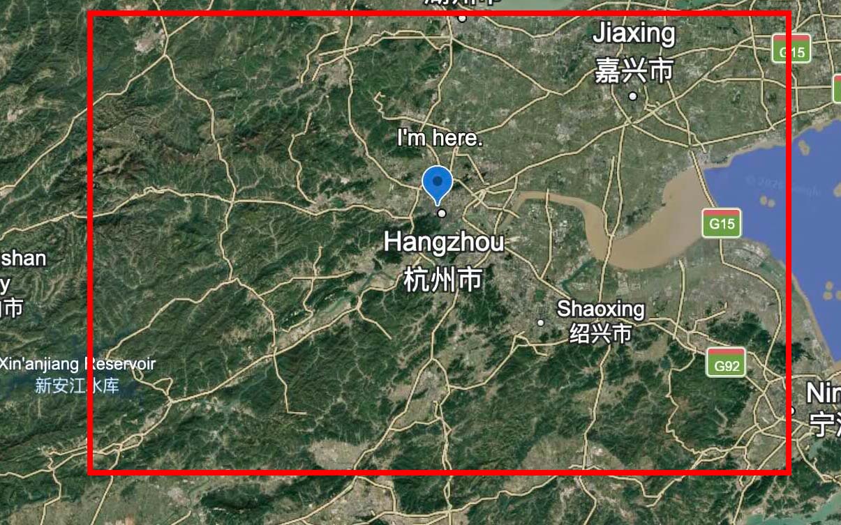 Map of the service region centered on Hangzhou